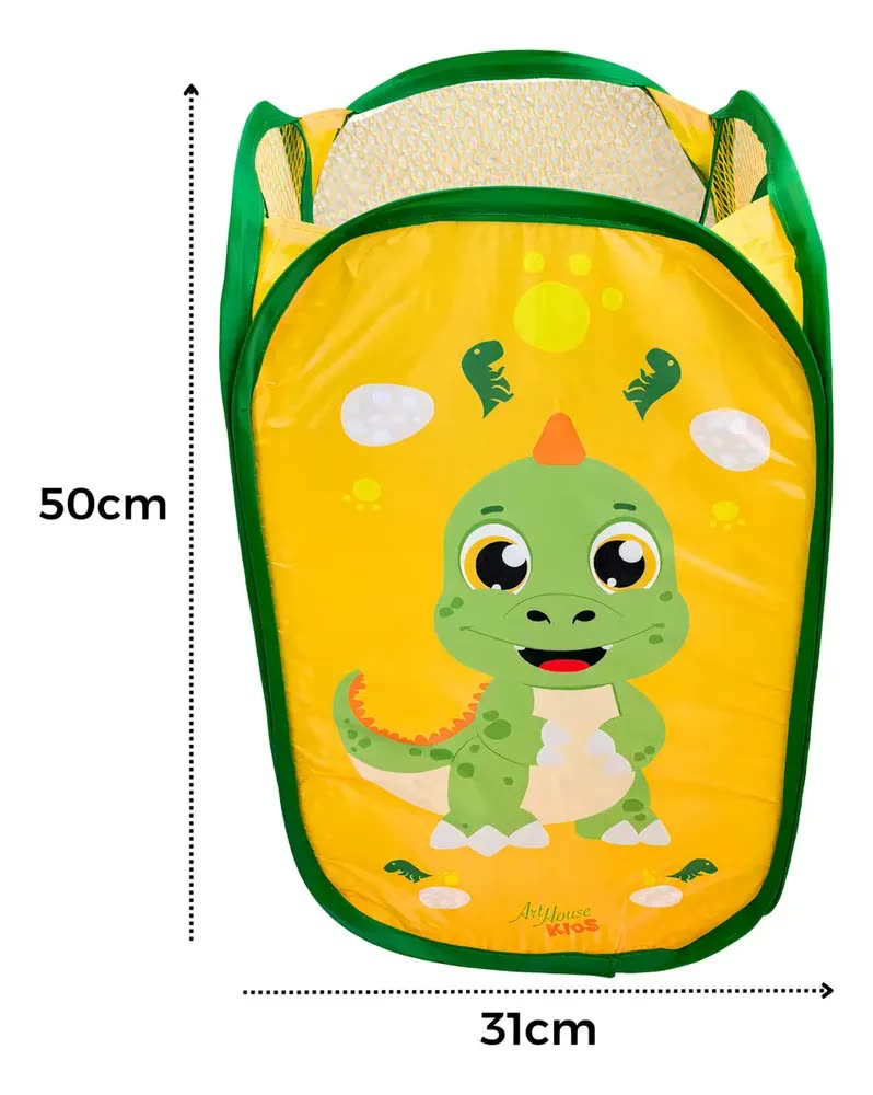 Cesto Organizador Dobrável Infantil BBC Verde Dinossauro 31x50cm
