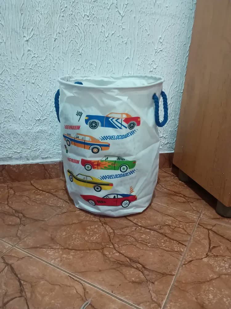 foto de Cesto Organizador Infantil Brinquedo Roupa Dobrável Com Alça