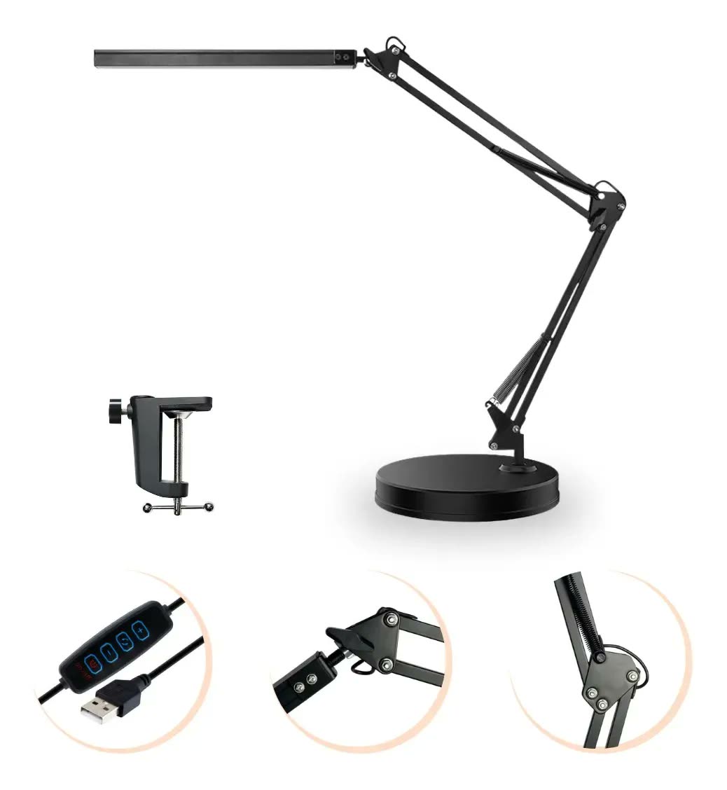 Luminária De Mesa Led Articulado Com Base Fixa E Garra Usb