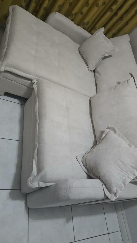 foto de Sofá Sem Caixa Retrátil 2,00m Soft Bonnie Boucle Cama Inbox Cor Bege Desenho Do Tecido Liso