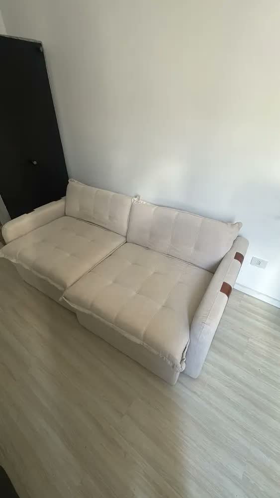 foto de Sofá Sem Caixa Retrátil 2,00m Soft Bonnie Boucle Cama Inbox Cor Bege Desenho Do Tecido Liso