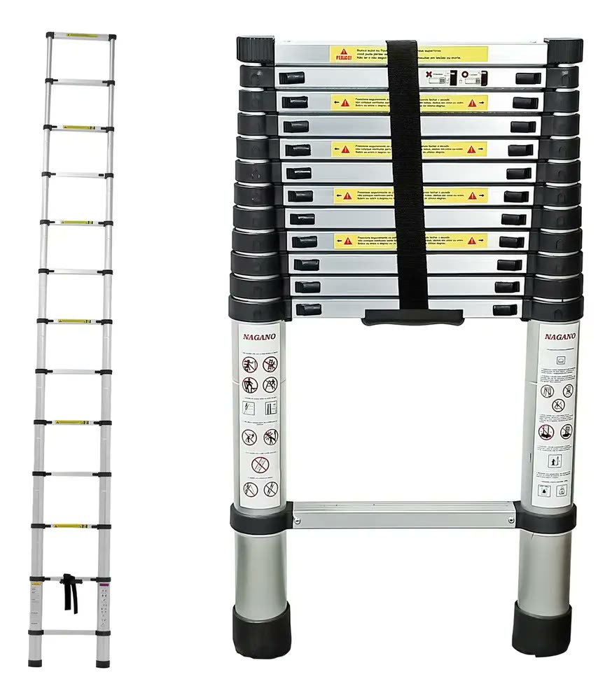 Escada Alumínio Telescópica 3.8 M 13 Degraus Multifuncional