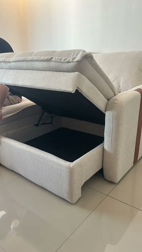 foto de Sofá Sem Caixa Retrátil 1,80m Soft Bonnie Boucle Cama Inbox Cor Bege Claro