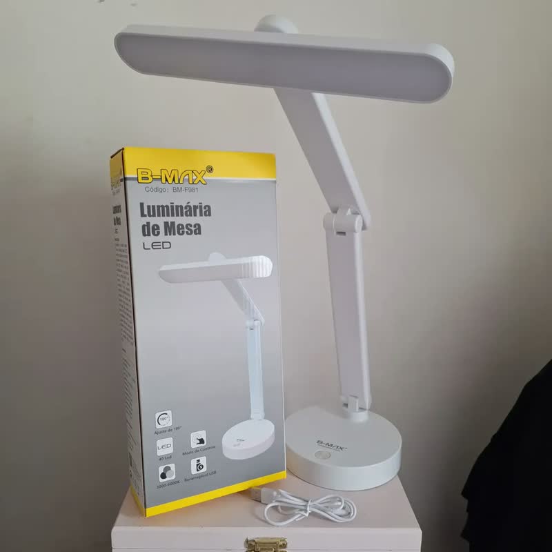 foto de Luminária Mesa LED Articulada Touch Recarregável com 3 Modos de Luz Vellon