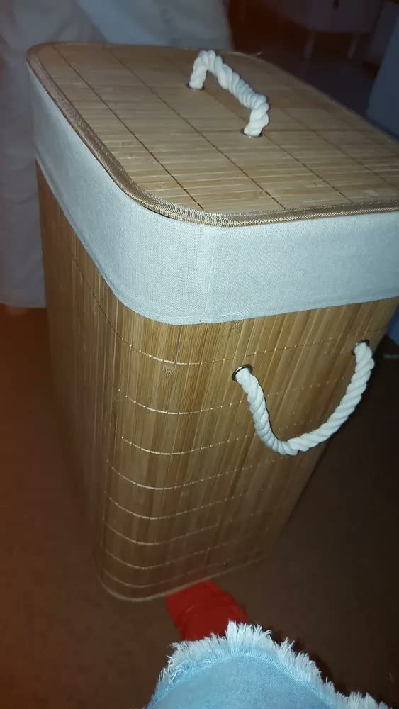 foto de Cesto de Roupa Suja Bambu Tropical Retangular 60L com Tampa Jolitex