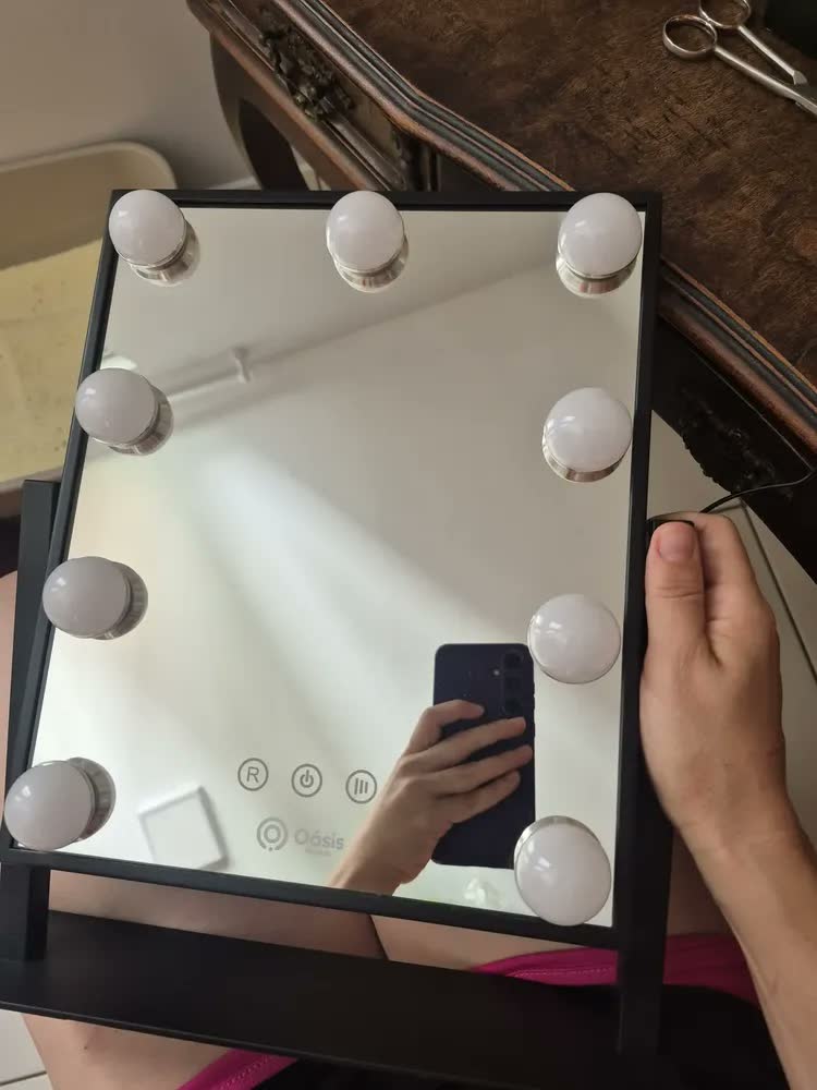 foto de Espelho Led Maquiagem Touch Light Camarim 360° Graus Moldura Preto