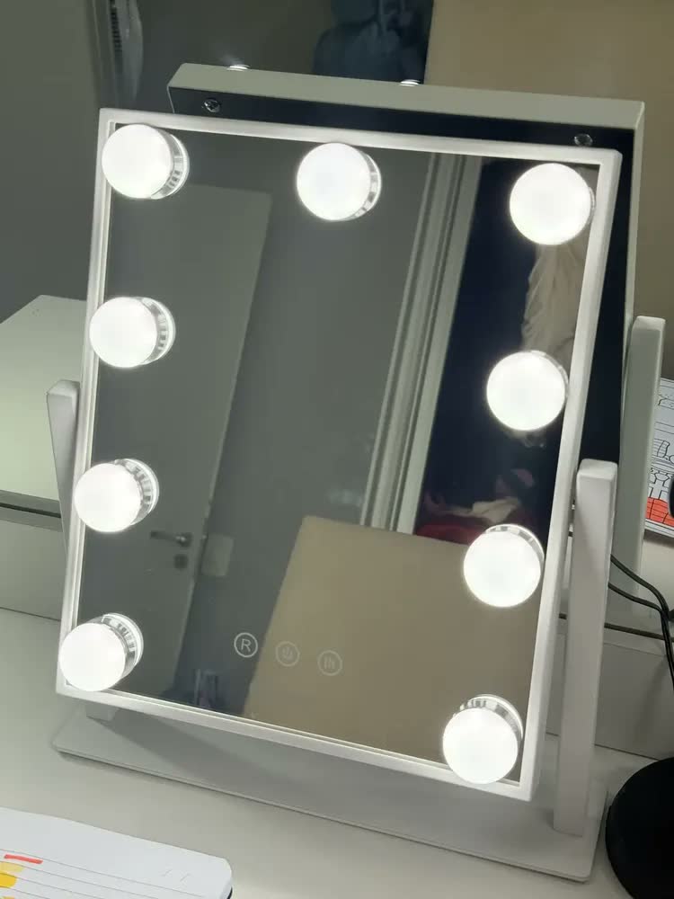 foto de Espelho Led Maquiagem Touch Light Camarim 360° Graus Moldura Preto