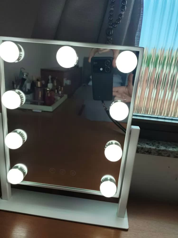 foto de Espelho Led Maquiagem Touch Light Camarim 360° Graus Moldura Preto