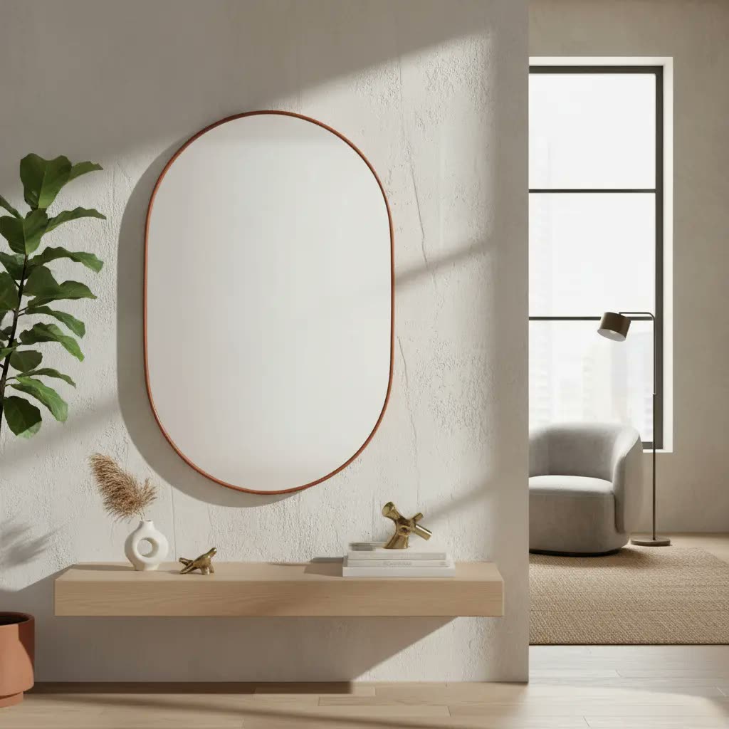 foto de Espelho Decorativo Sala Hall Quarto Em Couro 44x64cm Pílula