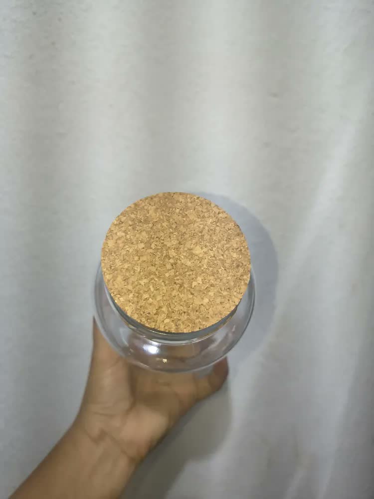 foto de Kit 3 Potes Médios De Vidro 810 Ml Com Tampa Cortiça Cor Transparente hermetico madeira armazenar 1102Decor