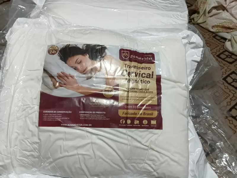foto de Kit 3 Travesseiro Cervical Magnético Ortopédico Coluna Firme Branco