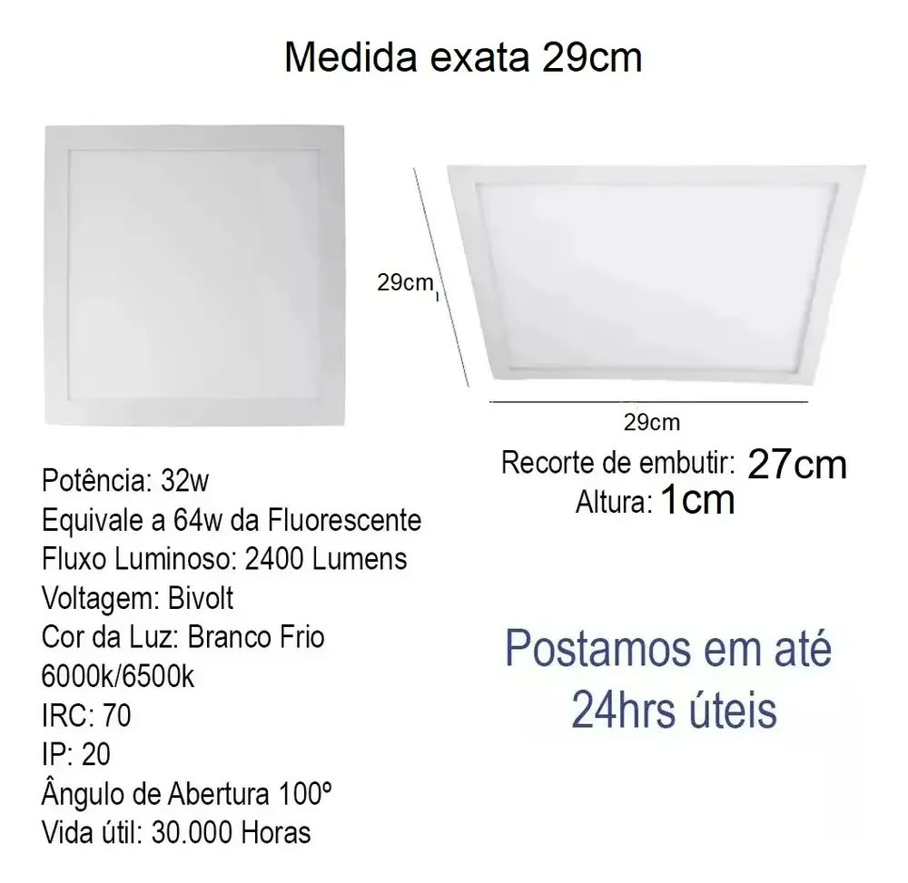 foto de Plafon Painel Led 30x30 Embutir Quadrado 6500k Branco Frio 32w