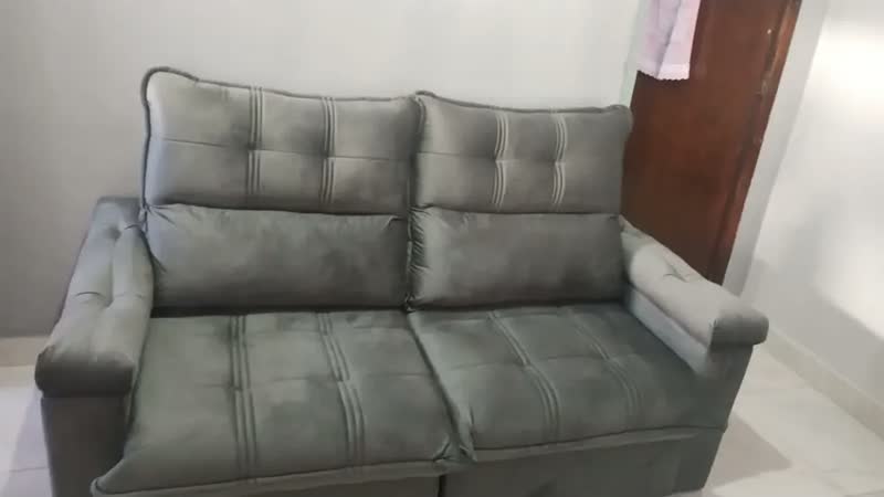foto de Sofá Retrátil Reclinável Verona 1,80m Cinza Molas Ensacadas