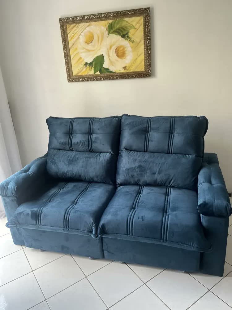 foto de Sofá Retrátil Reclinável Verona 1,80m Cinza Molas Ensacadas