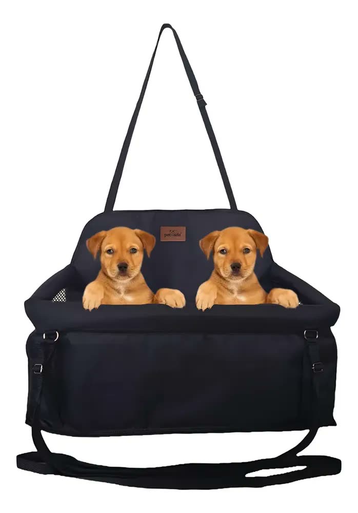 foto de Bolsa Transporte Carro Para Dois Pets Cães Dupla Grande Preto