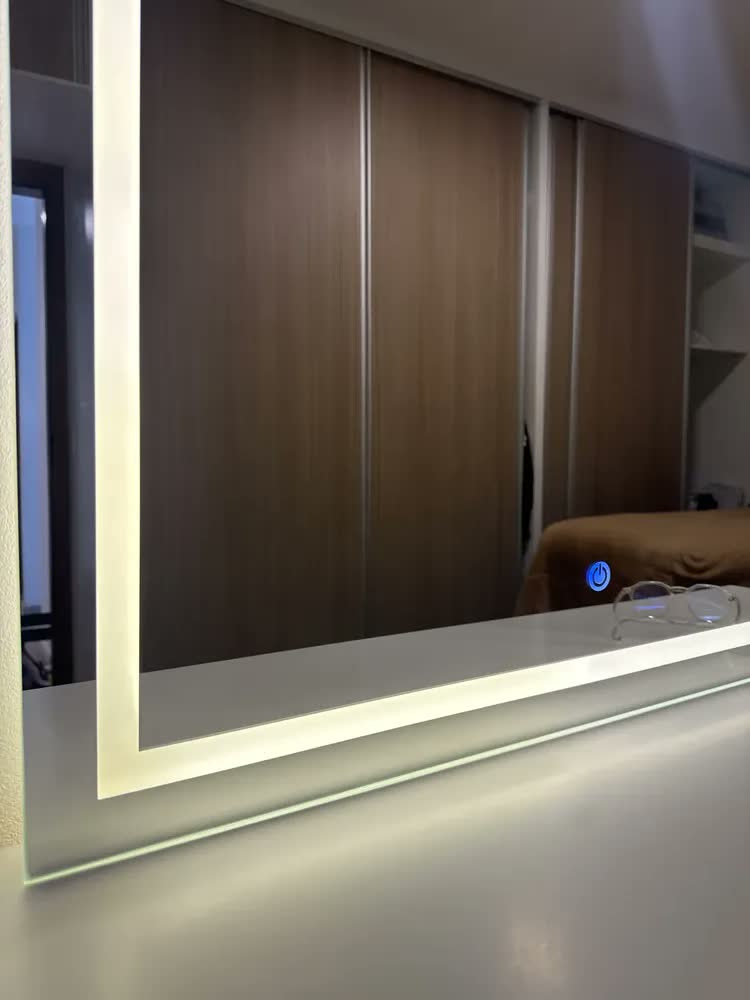 foto de Espelho Led Oval Base Reta 100x80 Touch Scren Moldura Sem Moldura
