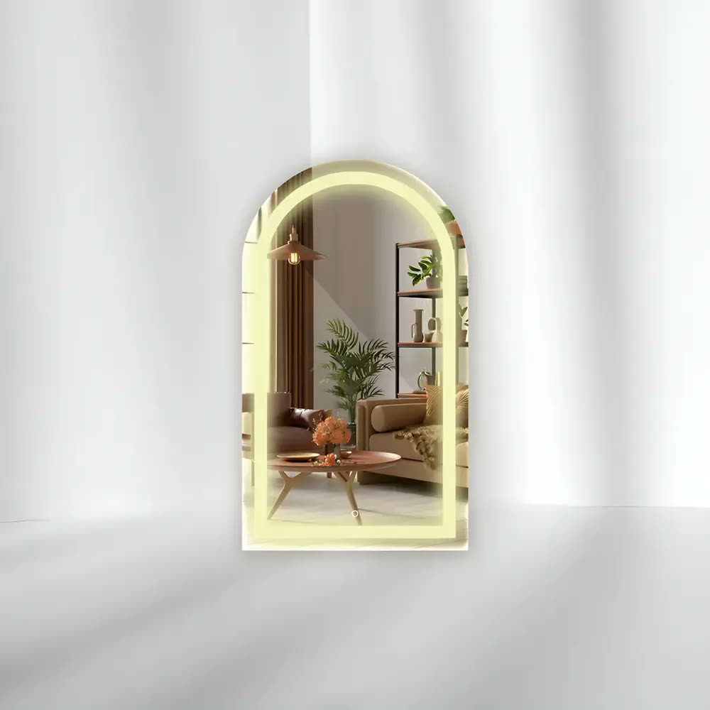 foto de Espelho Led Oval Base Reta 100x80 Touch Scren Moldura Sem Moldura