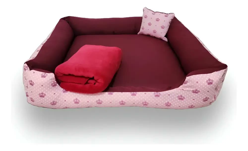Cama Berço para Cachorro Grande 70x70cm Gv Enxovais Pet com Manta Vinho