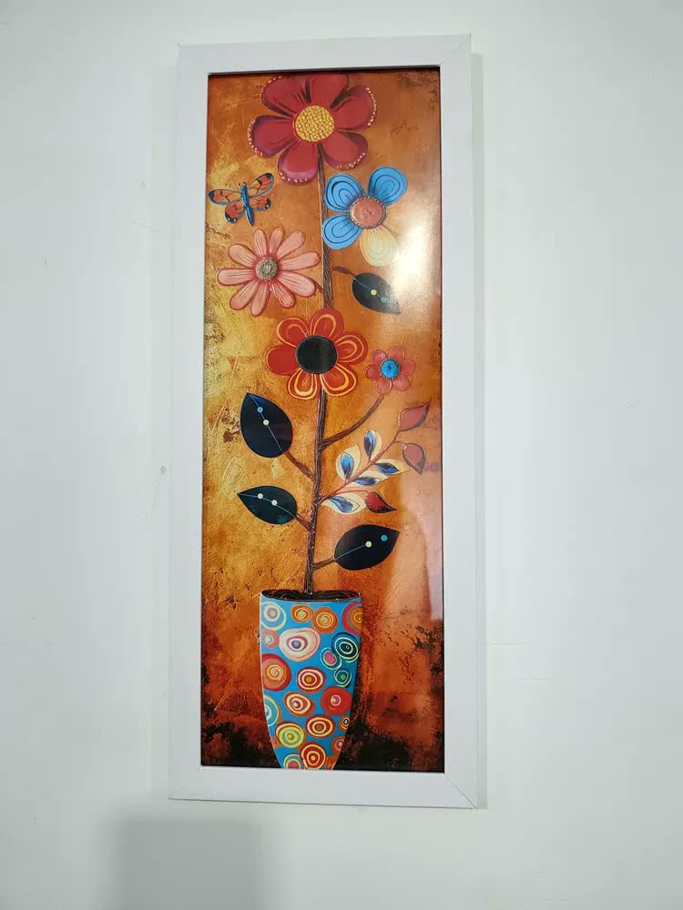 foto de Kit 2 Quadros Sala, Varanda, Vasos, Flores, Borboleta Vidro