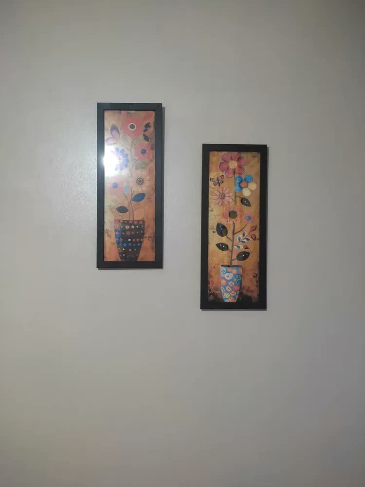 foto de Kit 2 Quadros Sala, Varanda, Vasos, Flores, Borboleta Vidro