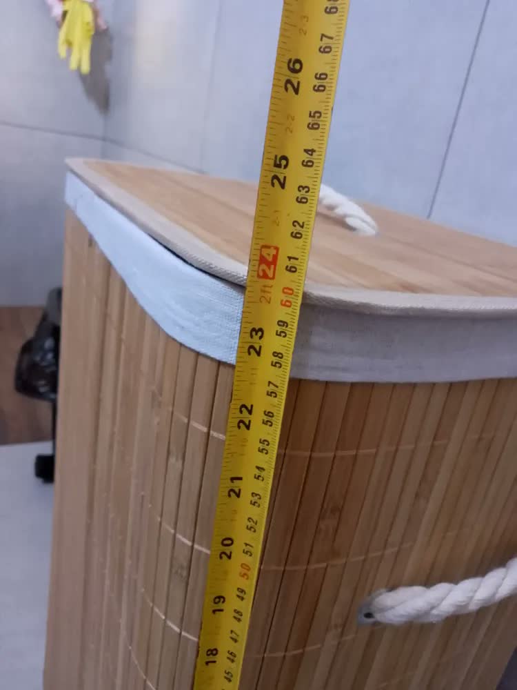 foto de Cesto de Roupa Suja Bambu Retangular 70L com Tampa e Alças