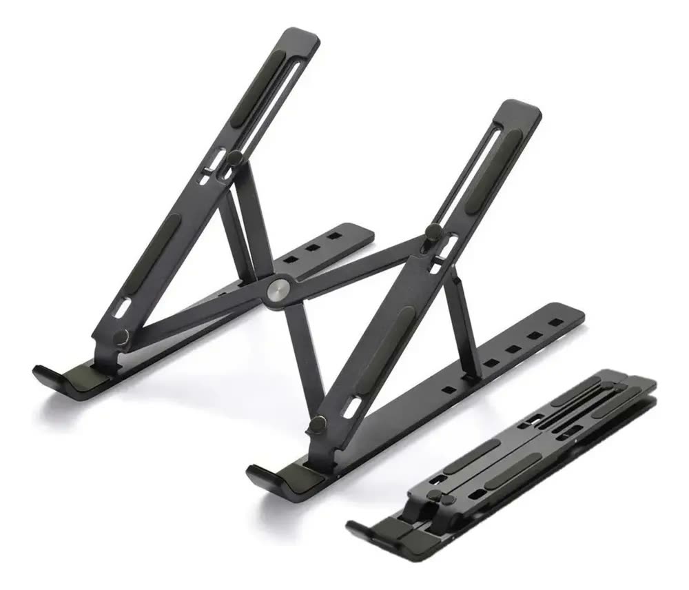 Suporte Em Aluminio Note Apoio Notebook Laptop Computador Mesa Universal Rishon Cor Preto