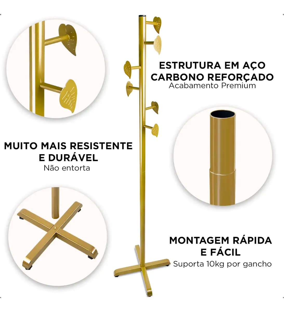 Arara Roupas Vertical Cabideiro Chão Aço Resistente 6 Gancho