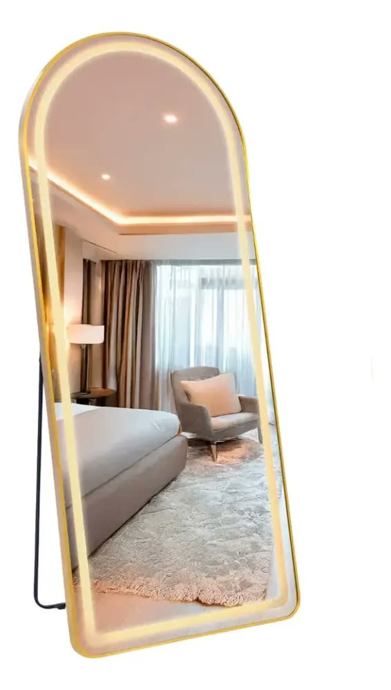 Espelho Corpo Inteiro Moldura Led Quarto Loja 170x70 Grande Moldura Dourado