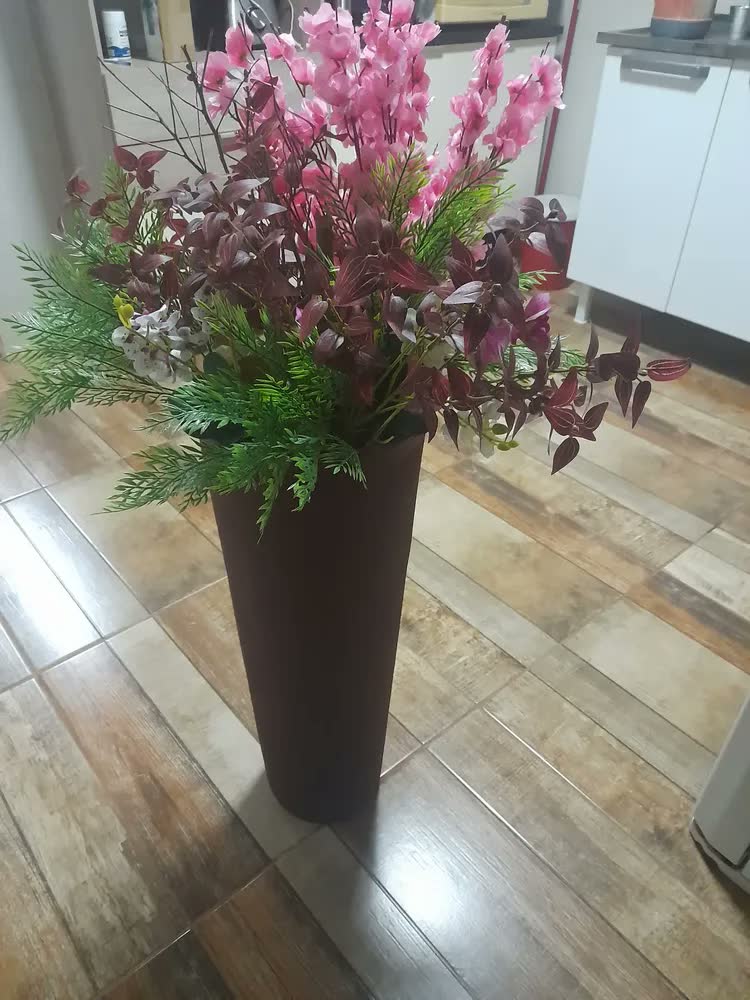 foto de Vaso Planta Grande Alto 71cm Coluna Ibiza Luxo Sala Jardim