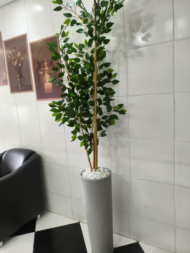 foto de Vaso Planta Grande Alto 71cm Coluna Ibiza Luxo Sala Jardim