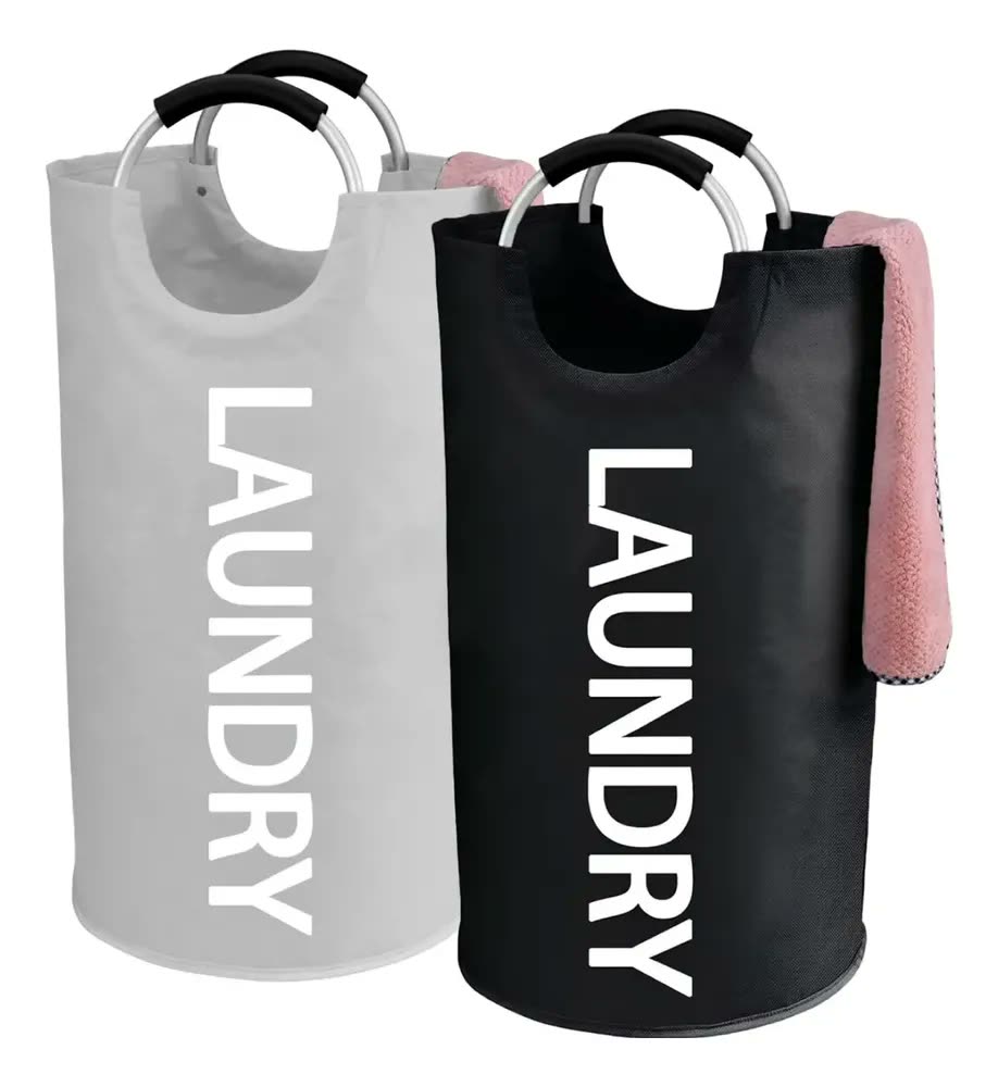 foto de Cesto de Roupa Dobrável 63L Cinza Holtter com Alça Resistente