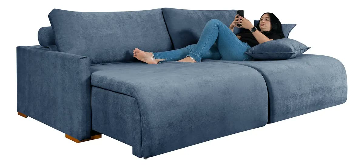 Sofá Cama Living Retrátil Milão Almofadas Soltas 2,20 Linho