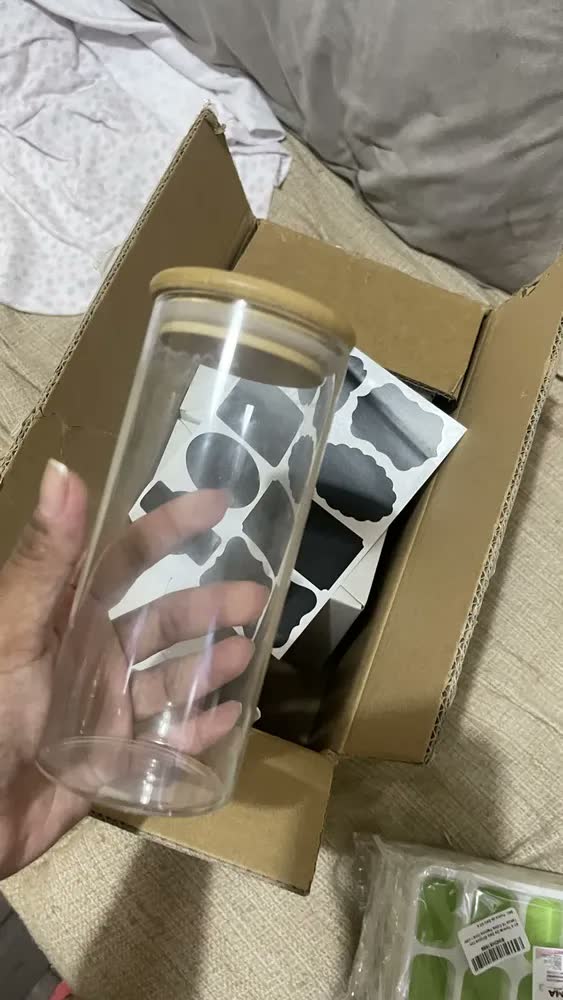 foto de Kit Com 8 Potes Herméticos De Vidro Tampa Bambu 400ml Cor Transparente