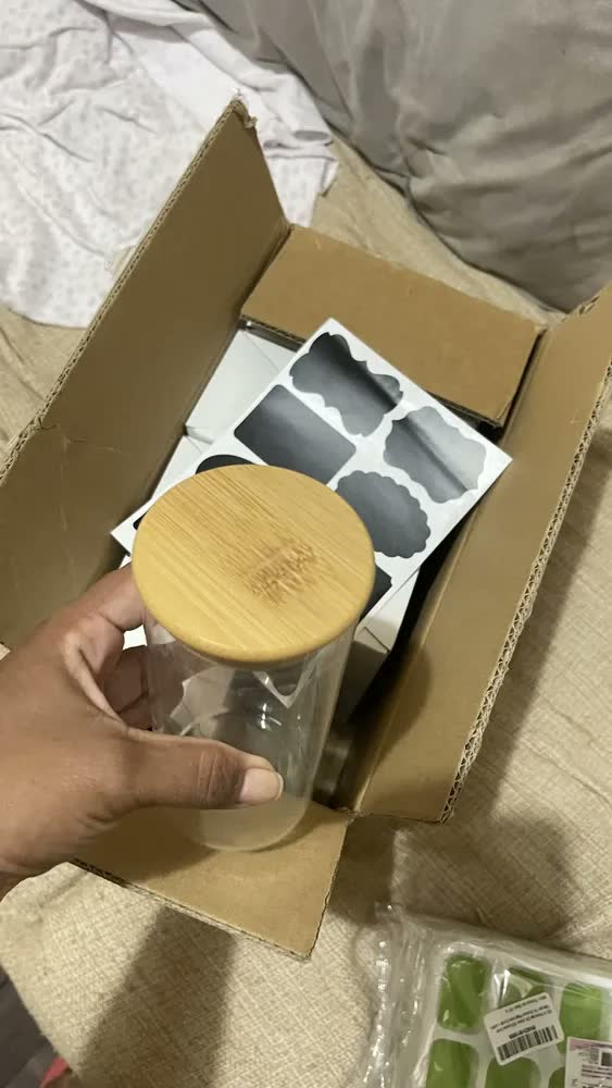 foto de Kit Com 8 Potes Herméticos De Vidro Tampa Bambu 400ml Cor Transparente