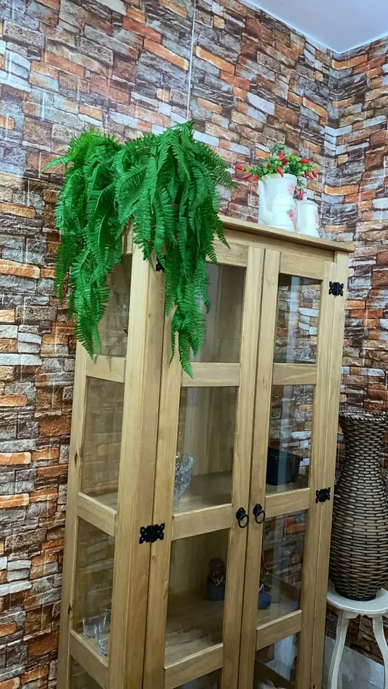 foto de Vasos Decorativos Vime Sintético Verde com Samambaia Pendente Kit 2 Unidades