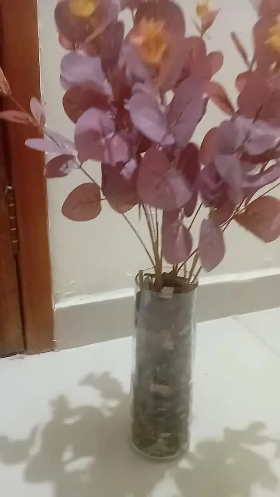 foto de Arranjo Flor Artificial Vaso Vidro 46cm Decoração Sala Off White