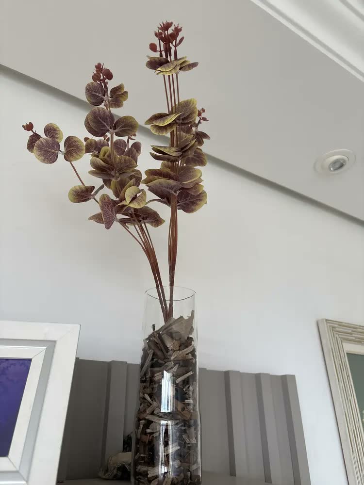 foto de Arranjo Flor Artificial Vaso Vidro 46cm Decoração Sala Off White