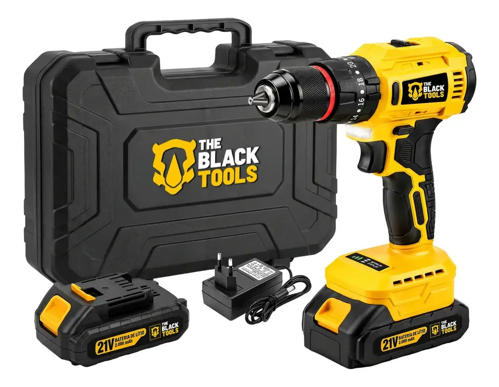 Parafusadeira Furadeira De Impacto The Black Tools Profissional Motor Brushless 50Nm 10mm Com Carregador e Maleta