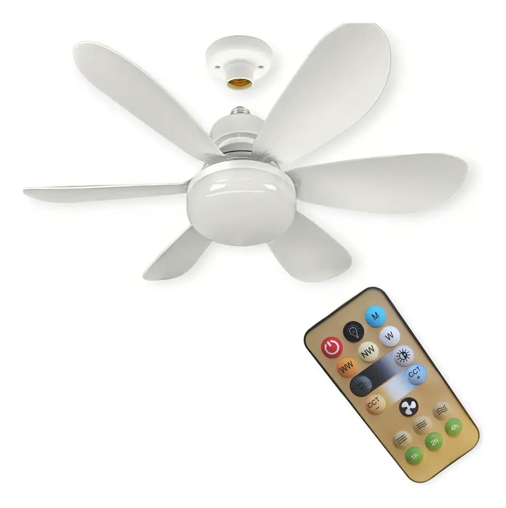 Ventilador de Teto Silencioso com Controle Remoto Luz LED 3 Modos 6 Pás Branco