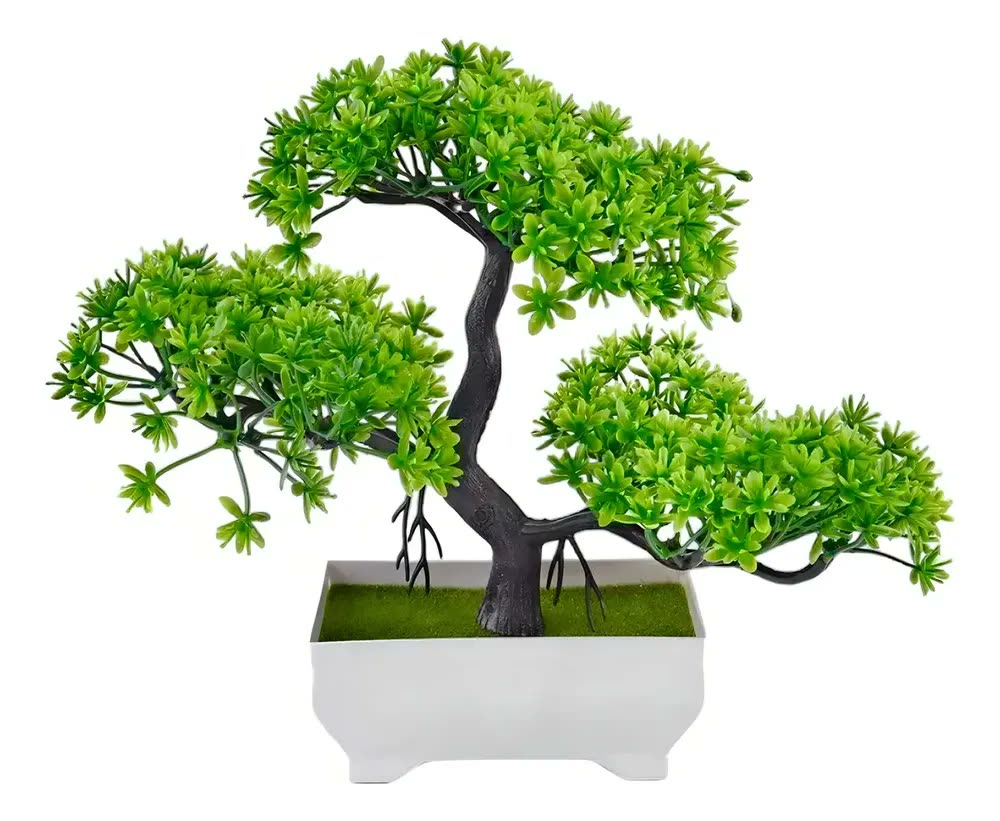 foto de Mini Árvore Bonsai Artificial Pinheiro Japonês 20cm com Vaso Verde Planta Decorativa Realista para Mesa Sala Escritório Estante