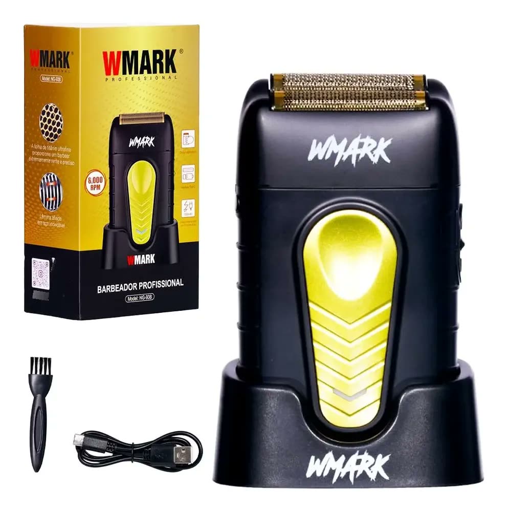 Barbeador Wmark NG938 Preto Sem Fio 2 Cabeças Inox Recarregável