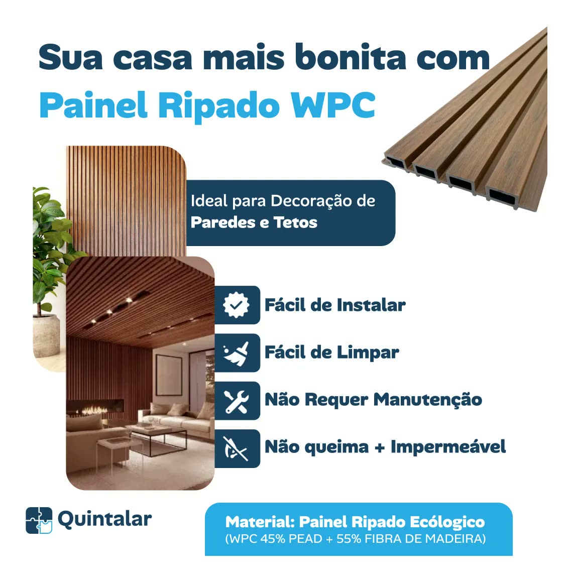 Placas Painel Ripado Wpc 270x16cm Parede Teto