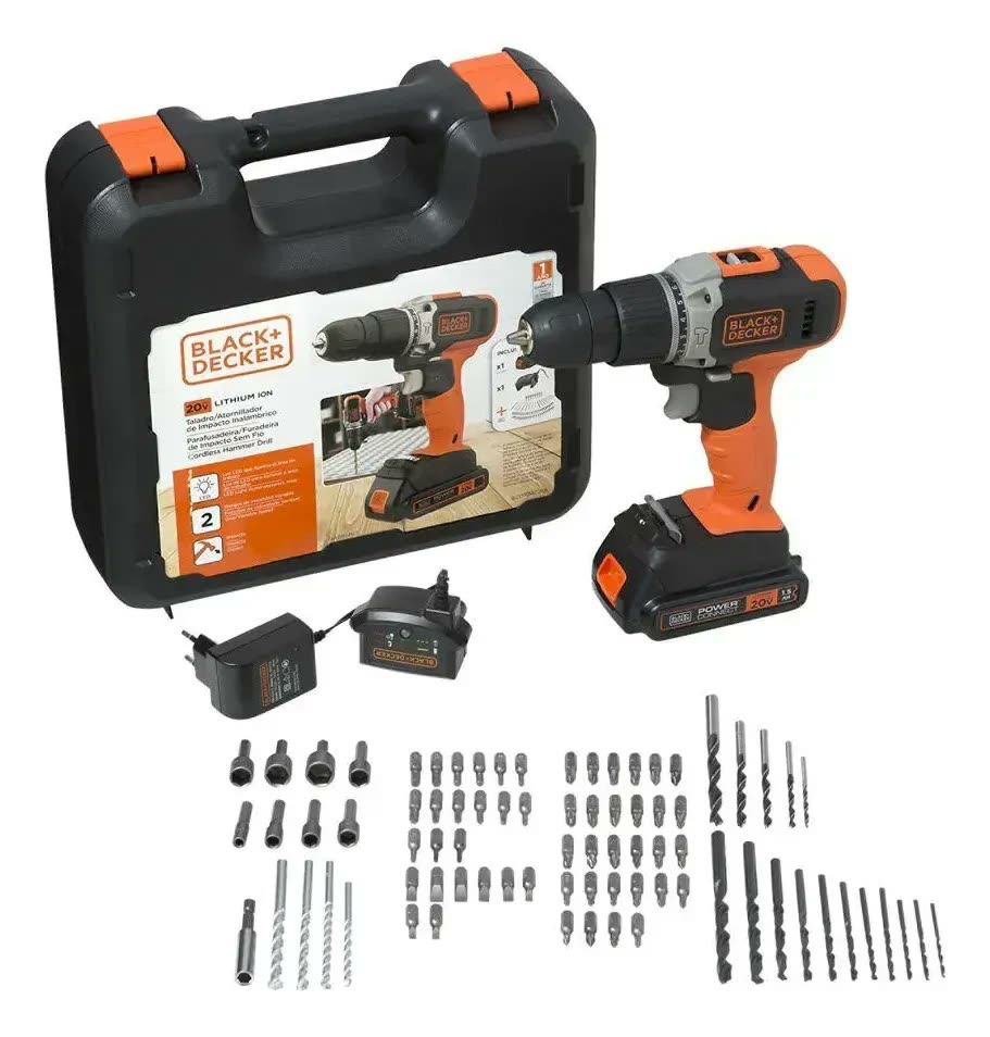 Parafusadeira e Furadeira de Impacto 10mm Bateria 20V Maleta + 80 acessorios BLACK+DECKER BCD704C1KA