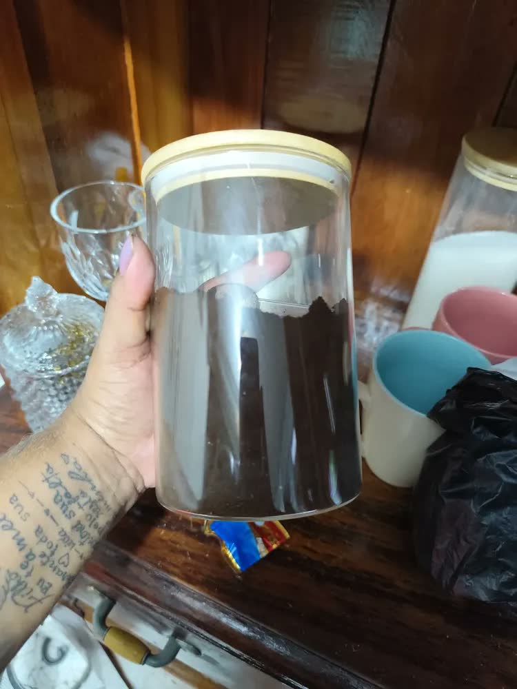 foto de Kit 2 Potes Herméticos Vidro Transparente 1L Meu Canto Tampa Bambu