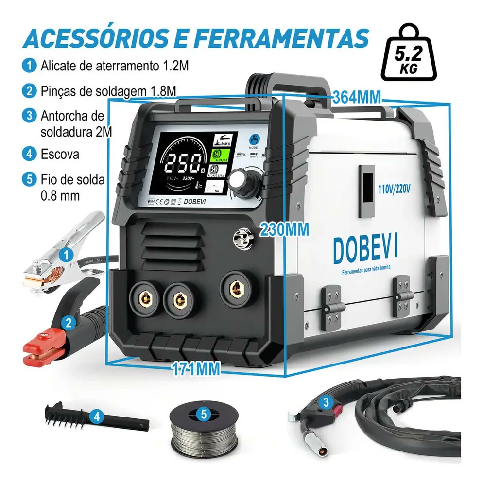 Máquina Solda Inversora 250a Sem Gás 3 Em 1 110v/220v Dobevi