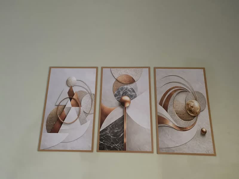 foto de Quadros Decorativos Abstrato Geométrico Bronze Sala Hall 3pç