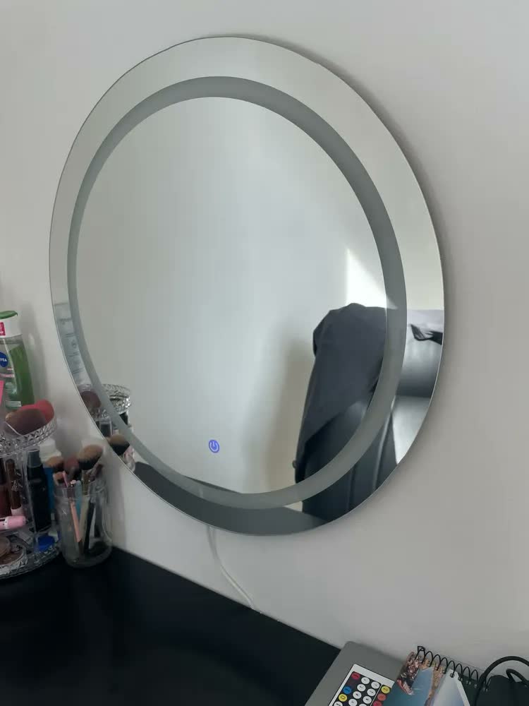 foto de Espelho Redondo 60x60 Jateado Com Luz Led 2 Cores Touch Luxo