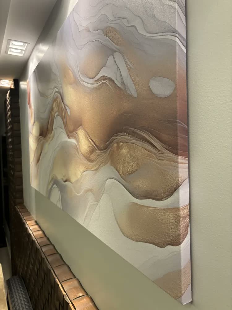 foto de Quadro Sala Abstrato Dourado Luxo Decorativo Grande 140x70
