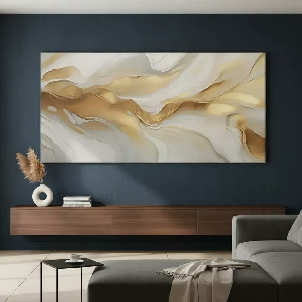 Quadro Sala Abstrato Dourado Luxo Decorativo Grande 140x70