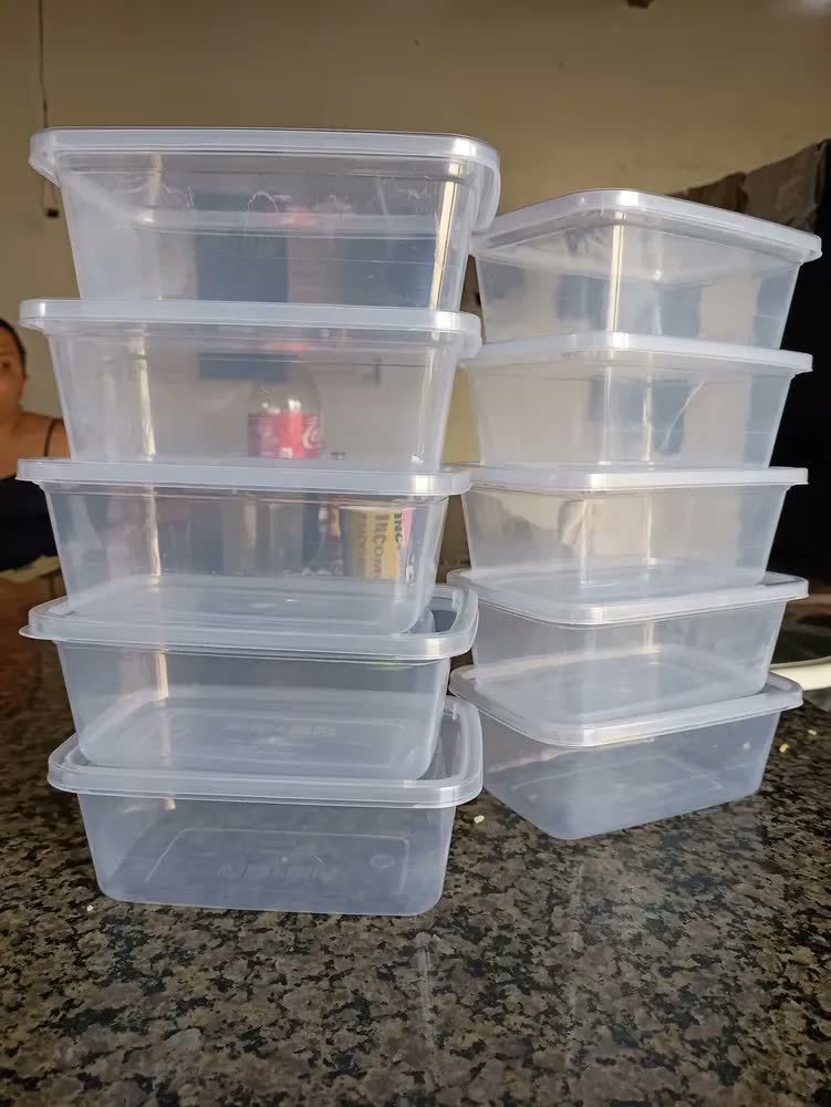 foto de Kit 6 Potes 1 Litro Retangular BPA Free Transparente Plástico Com Tampa Para Alimentos Marmita Fitness Apto Micro-ondas E Lava-louças Reutilizável Cozinha Geladeira Ponte Lar Utilidades